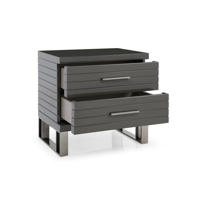  Table de chevet à deux tiroirs en bois massif et manufacturé en acier inoxydable et gris 23 po Briarridge