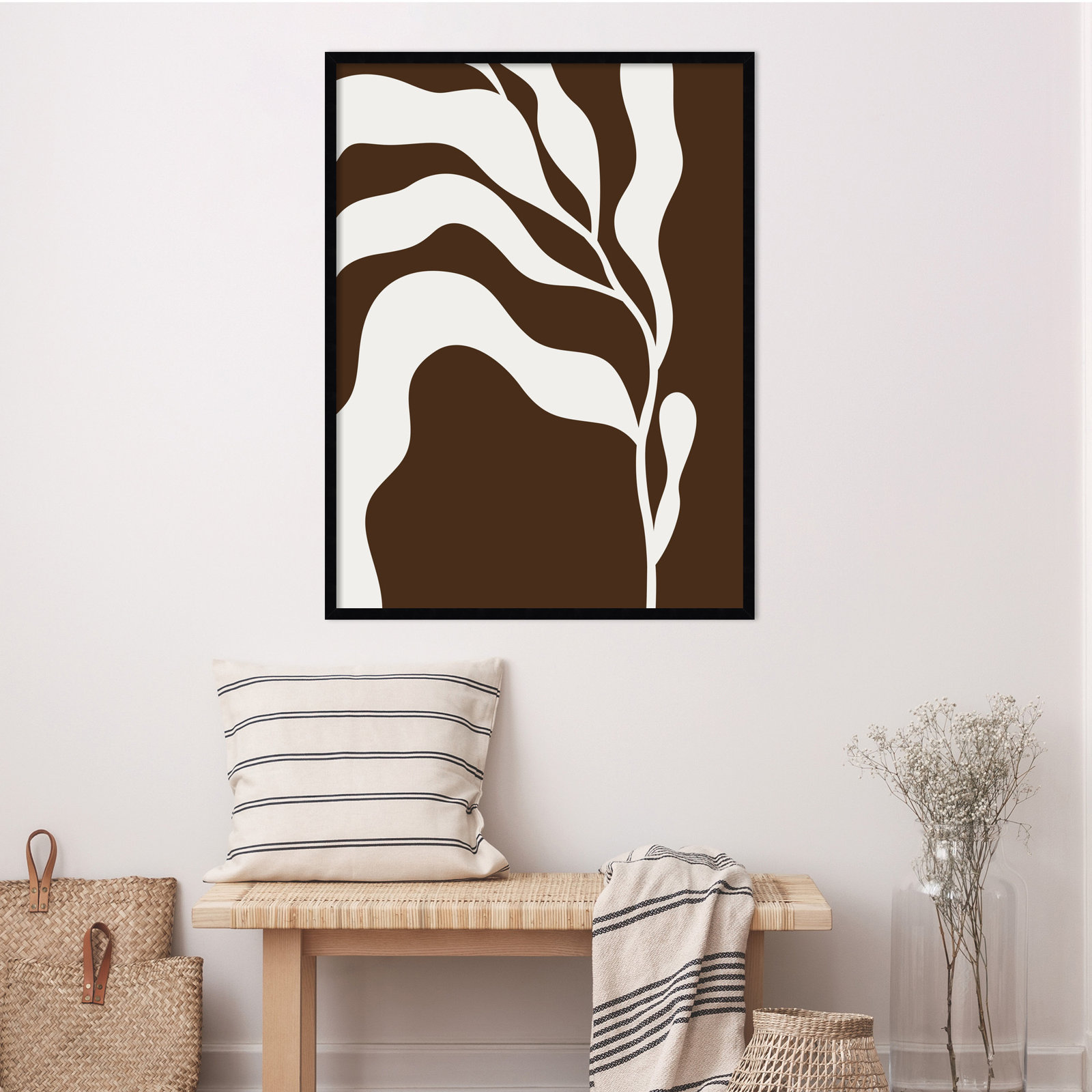 Erminia "Retro Matisse Botanical 2" Print, 41" H x 31" W x 1" D, Black