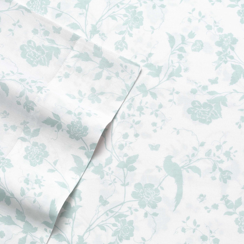 King Blue Floral Cotton Sateen Sheet Set