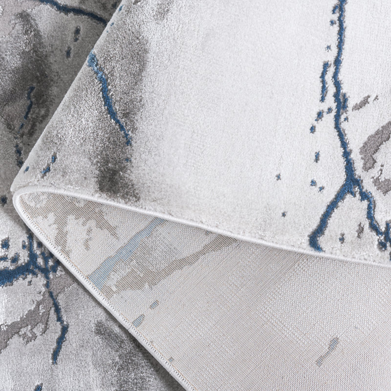 John-Paul Craft Performance Abstract Rug, Runner 2'3" x 12', Ivory Gray/Blue