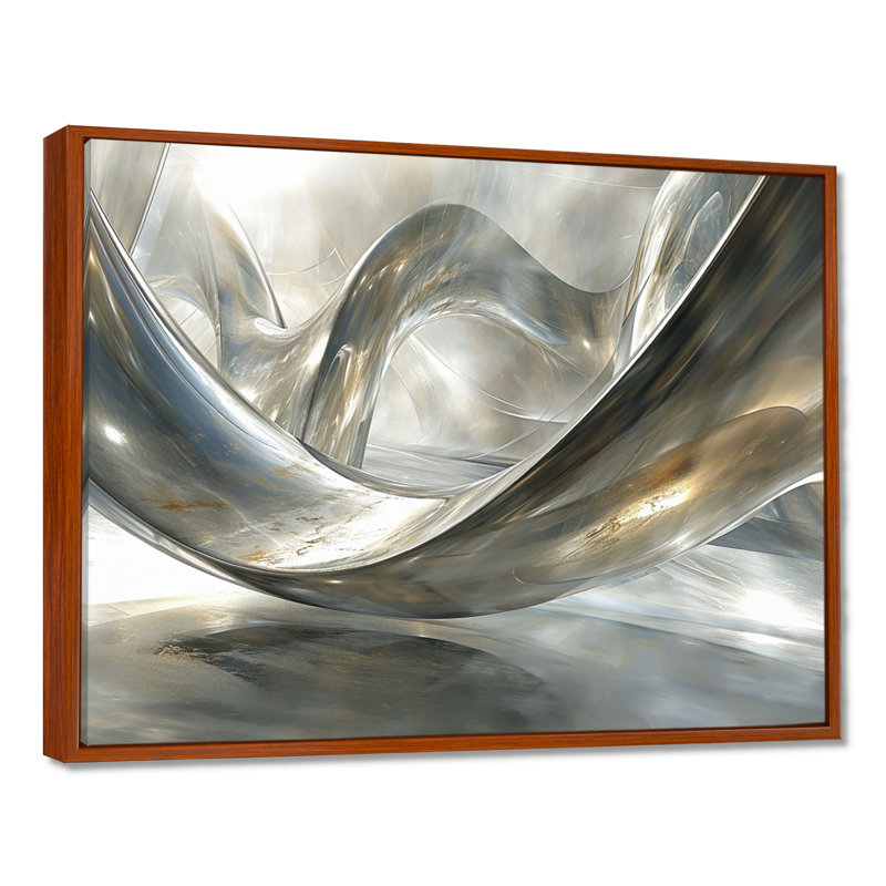 Diamond Silver Streams - Abstract Modern Waves, impressions encadrées, Toile avec cadre flottant brun