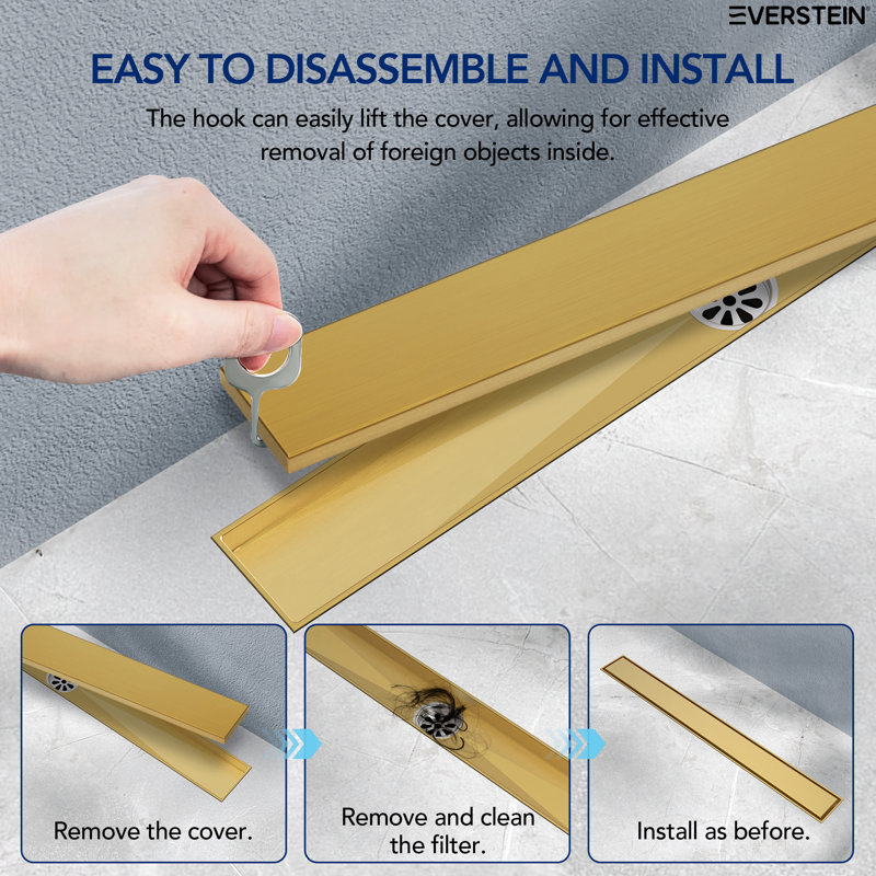 24" W Linear Shower Drain Trim, Brushed Gold