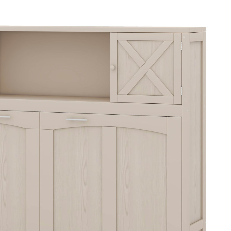 Grand lit escamotable avec armoires de rangement, Beige
