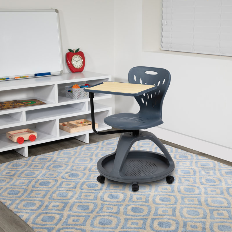  Mobile Desk Chair - 360° Tablet Rotation and Storage Cubby, Grey