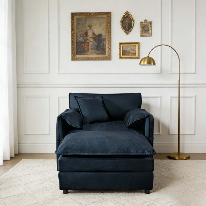 Fauteuil inclinable surdimensionné de 57,48 po avec repose-pieds mobile, Bleu