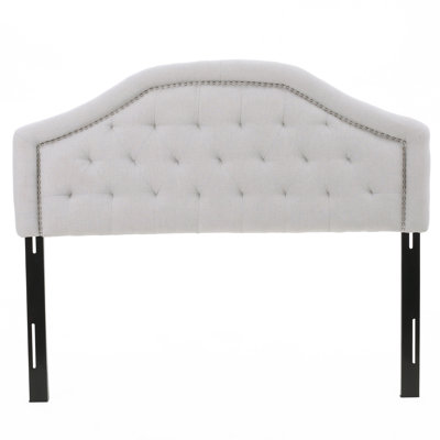 Light Grey Fabric Queen Size Tufted Headboard - Solid Wood & Metal Legs Adjustable Height Head Board With Nailhead Trim