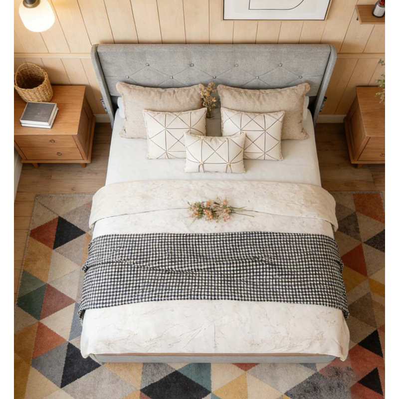 Cadre de lit avec rangement - Lit de rangement relevable avec tête de lit moderne à oreilles, Grand lit, Gris pâle 1