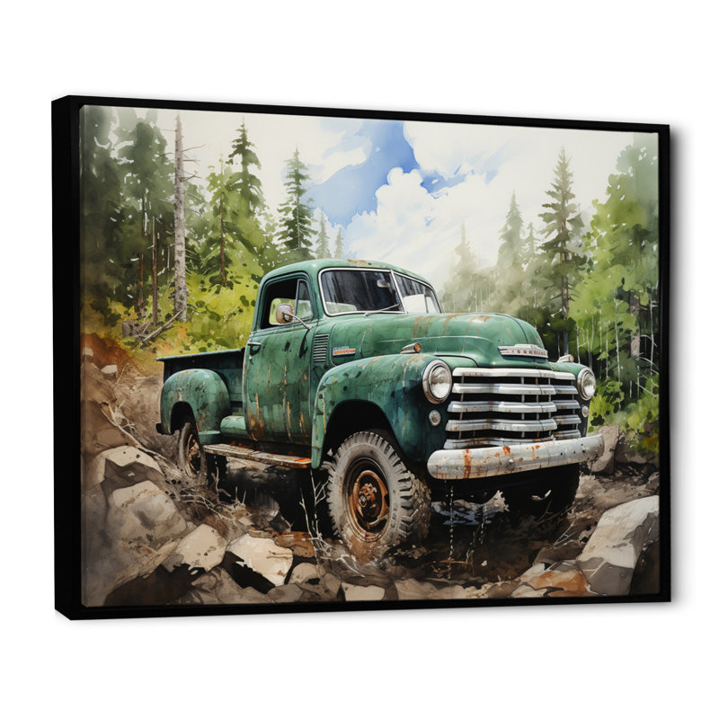 Pickup Truck Offroad Adventures I - Transportation Canvas Wall Art, 16" H x 32" W, Cadre flottant noir