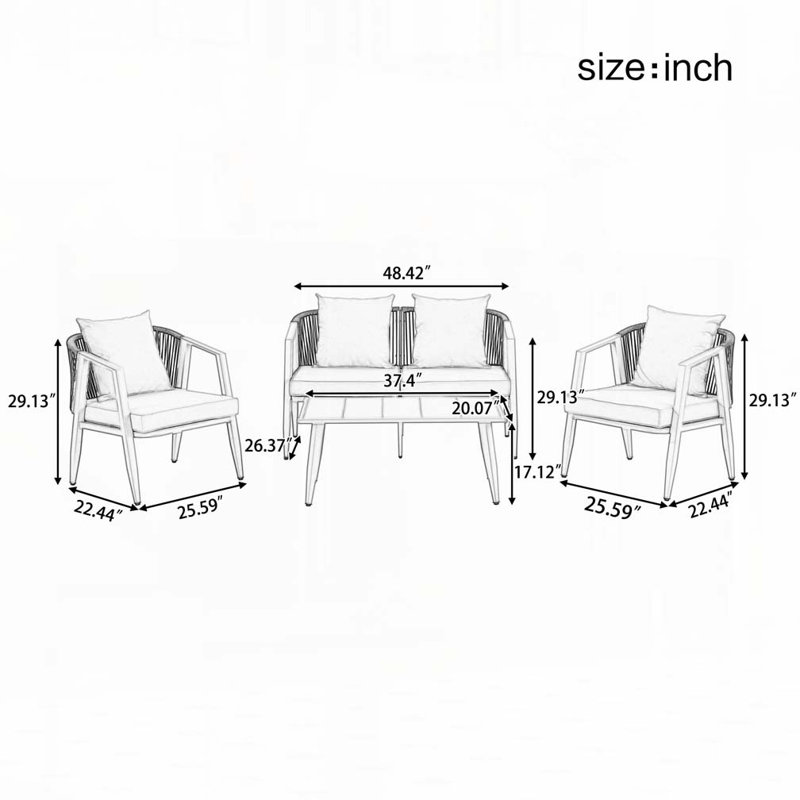 Ensemble de canapé modulaire d'extérieur 4 pièces, Beige, Noir