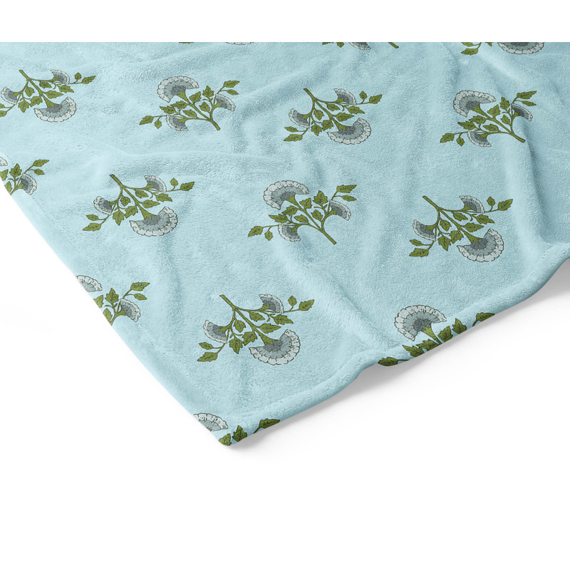 Couverture en velours de polaire Flora, L 60 po x l 50 po, Motif floral bleu