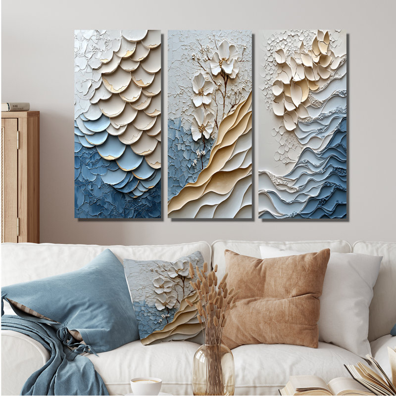 Blanc et bleu côtier mosaïque I - Collection d'art mural côtier, Toile tendue, H 28 po x l 36 po, Ne s’applique pas