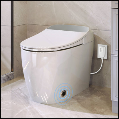 Luxury Heated Seat Smart Toilet, One Piece Toilet, Automatic Flush Tank Less Toilet Without Bidet, With Foot Sensor Flush, White Night Light, Knob Control, Power Outage Flushing, Soft Close Cover,White