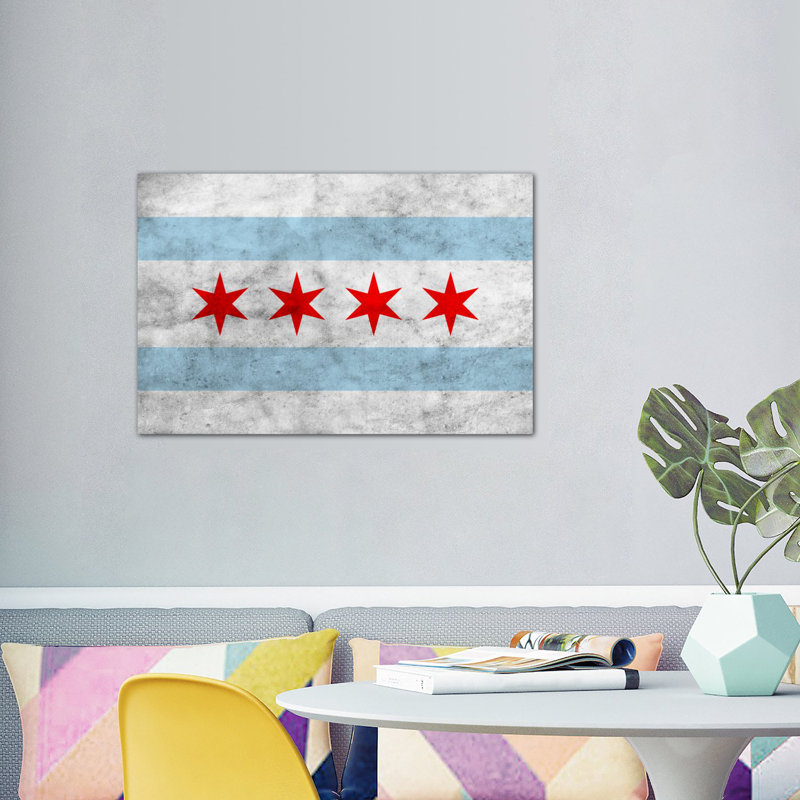 «Chicago Flag, Grunge», reproduction d'impression sur toile, H 8 po x l 12 po x P 0,75 po, Toile tendue, Pas de tapis