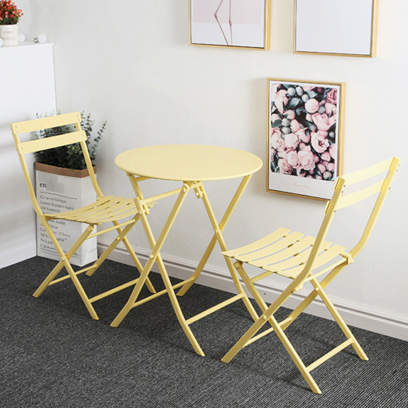 Yellow 3 Piece Patio Bistro - Foldable Metal Chairs & Table For Outdoor Lifestyle 3 In Courtyards