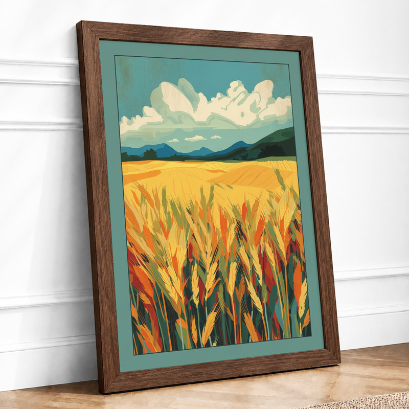 Golden Fields At Horizon Modern - Print, Walnut, A3 - 42.0 x 29.7 cm