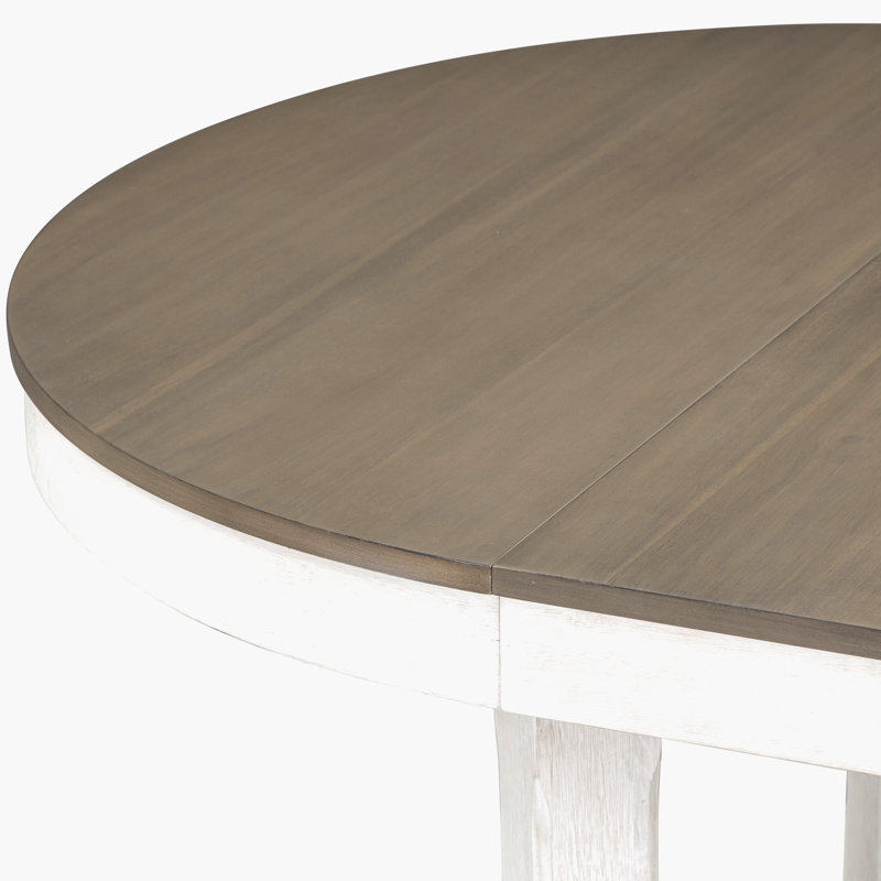 Ensemble de table de salle à manger 5 pièces Kawliga, table de salle à manger extensible ronde en bois et 4 chaises rembourrées