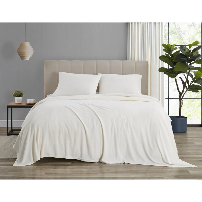  Ensemble de draps en coton Terry, Ensemble de draps pour lit double + un drap-housse, Crème