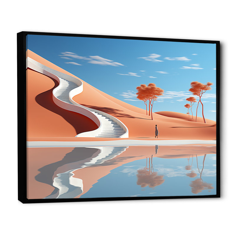 «Escaliers infinis surréels sur toile», Cadre flottant noir, H 34 po x l 44 po x P 1,5 po