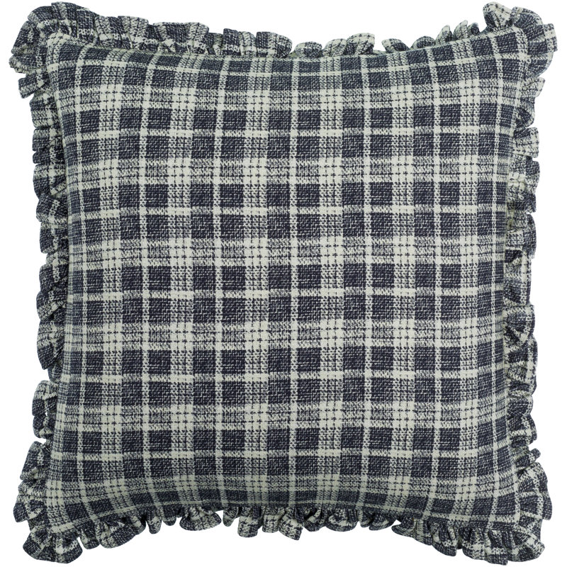 Coussin décoratif en coton Zeppelin, Polyester / bourre de polyester, Tissu écossais noir, 20 po x 20 po