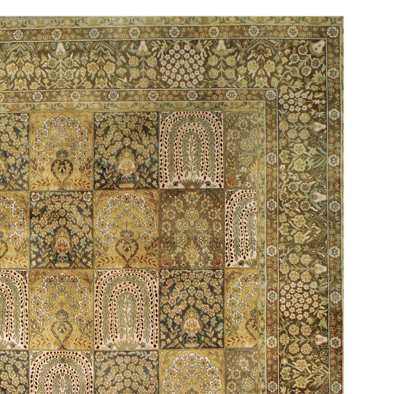Tapis rectangulaire en laine olive / ivoire / jaune / brun, Rectangle 6 pi x 9 pi