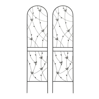 Ensemble de 2 treillis de jardin en métal 86,7 "x 19,7" antirouille pour plantes grimpantes déco papillon
