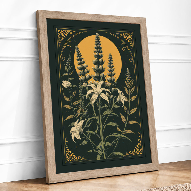 Golden Study Botanical - Framed Print, A2 - 59.4 x 42.0 cm, Oak