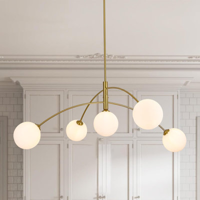 Lustre moderne à 5 lumières de style lustre moderne Spoutnik avec globes de verre, lustre moderne de style Mid-Century pour la salle à manger, îlot de cuisine, salon, chambre à coucher