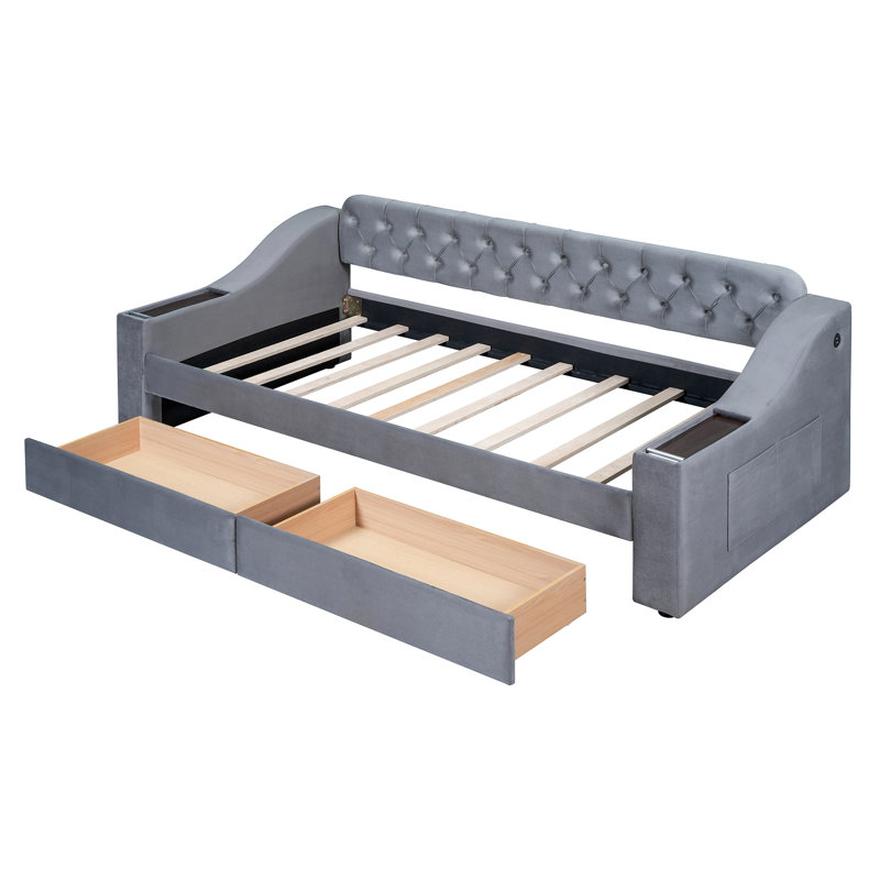 Lit de jour rembourré avec accoudoirs de rangement et port USB