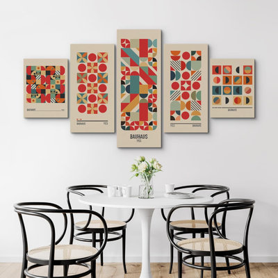 «Red 1923 Bauhaus Polygon Abstract Geometric Decor Modern Extra Large Canvas, 5 pièces, impression murale