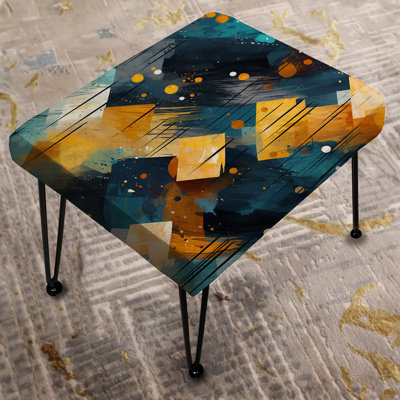 Beige And Blue Geometric Constellation - Geometric Rectangle Ottoman