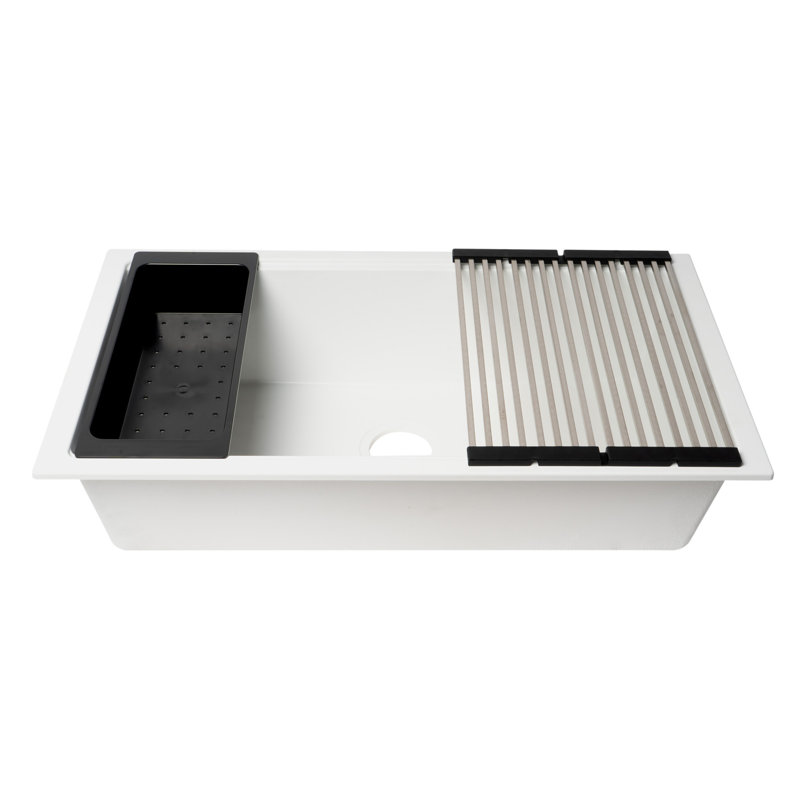 33.86'' L Single Bowl Granite Kitchen Sink, White