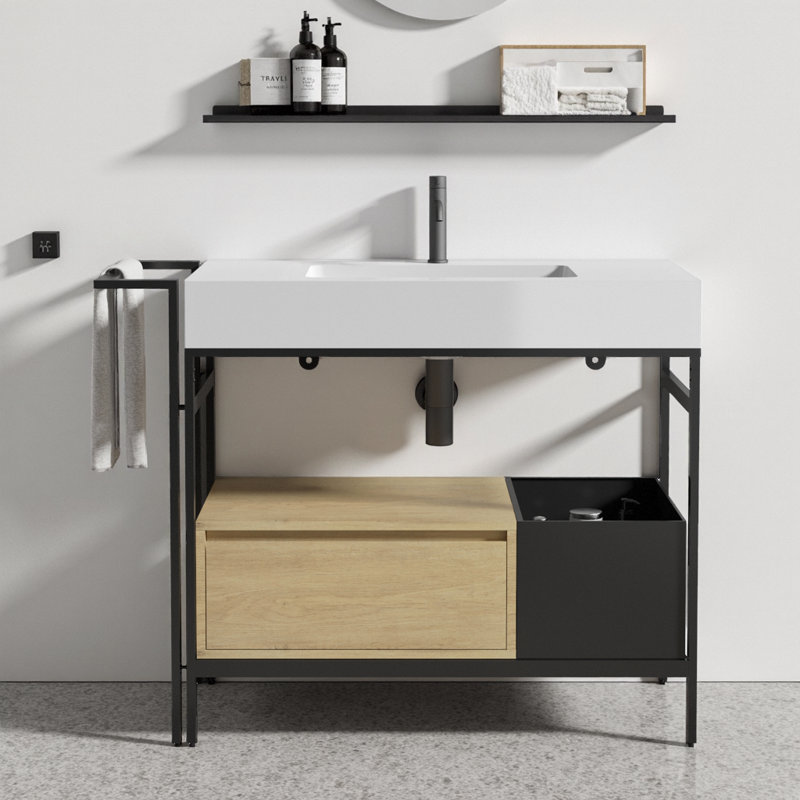 Meuble-lavabo industriel modulaire 36 po avec lavabo en quartz FORTE FORTE, Blanc