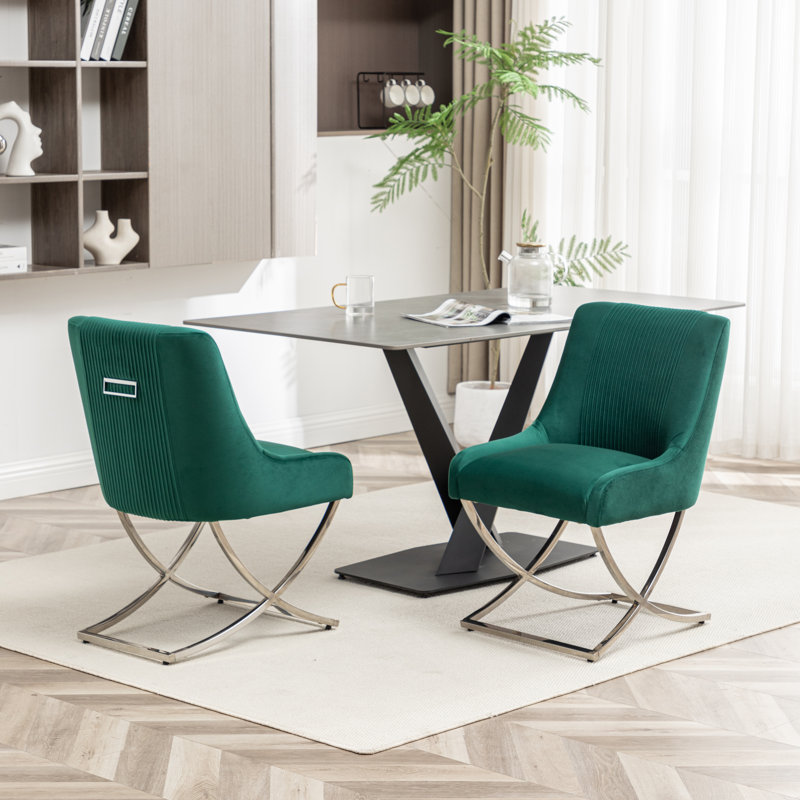 Chaise d'appoint rembourrée en velours Elian, Vert foncé