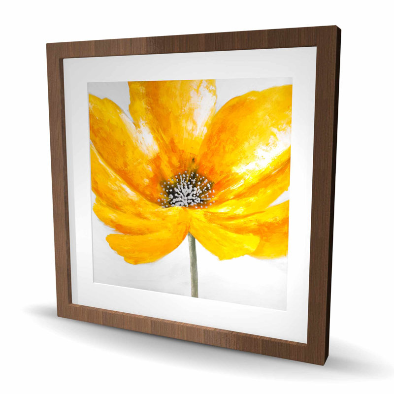 Grande fleur jaune - décor de salle de bain gris avec imprimé mat, H 24 po x l 24 po, Brun