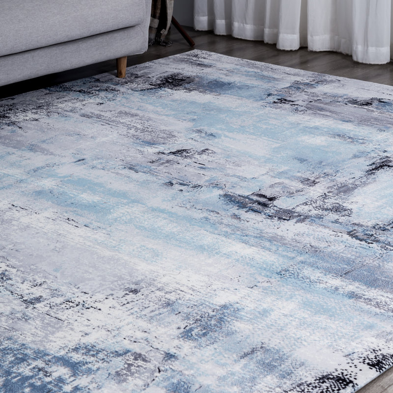 Abstract Area Rug in Blue, Novelty 7'9" x 9'9"