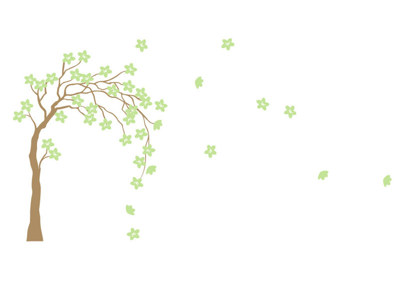 Décalcomanie murale arbre dans le vent, H 27 po x l 50 po x P 0,01 po, Brun / vert clair