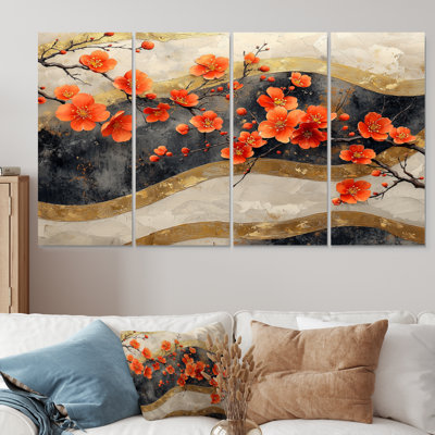 Branche de fleur d'oranger sur Golden River I - ensemble de décoration murale cerisier en fleurs