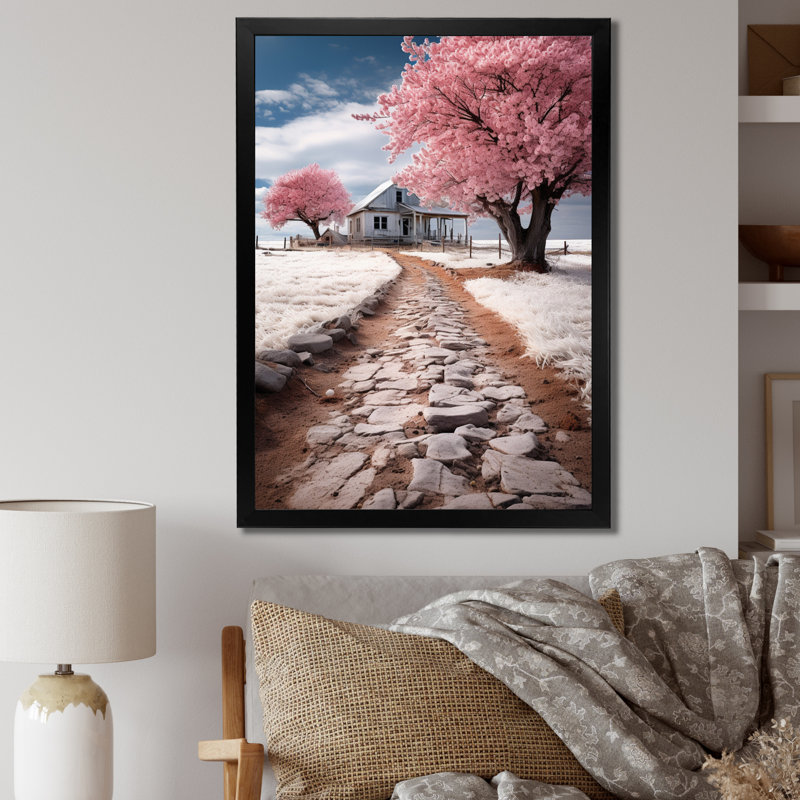 Rose, maison de ferme harmonie II - paysage et nature, art mural dans le salon, H 20 po x l 12 po x P 1 po, Noir