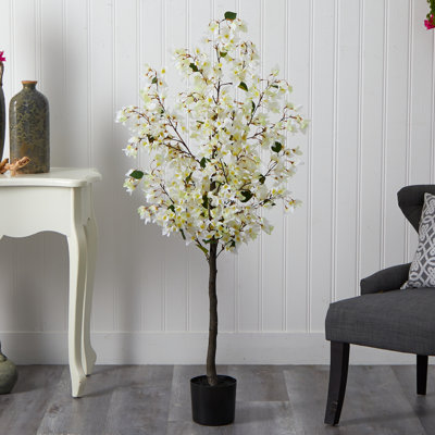 Faux Flowering Tree in Planter