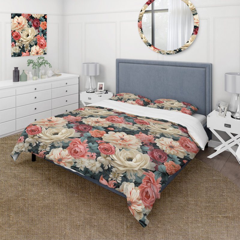 Literie pastel à motif de jardin victorien I, Housse de couette simple + 1 taie décorative stan