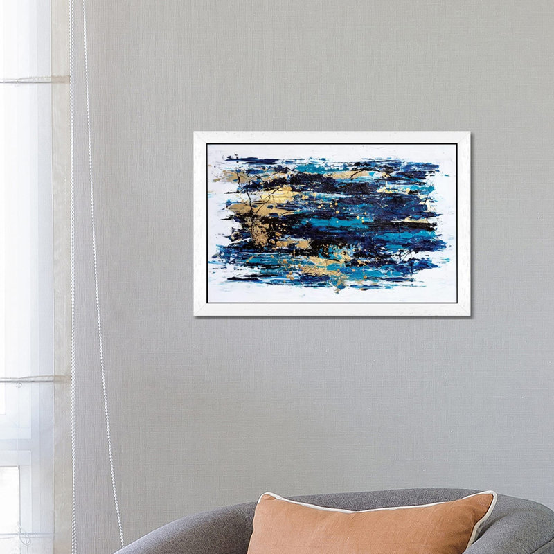Blue Tide by Nikki Chauhan - Floater Frame Painting on Canvas, White, 152.5 cm H x 101.5 cm W