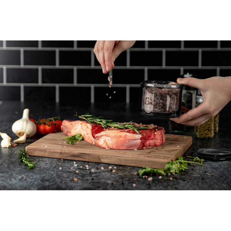 Salière en verre embossé 10 oz avec couvercle, Noir