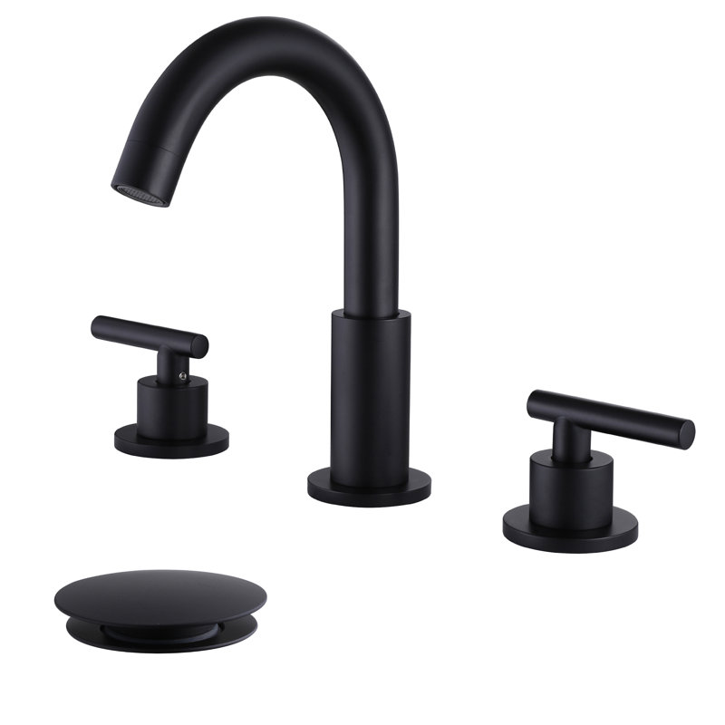 8 Inch 3-Hole Widespread Bathroom Faucet, 2-Handle Bathroom Sink Faucet With Drain Assembly, Matte Black, Lever Handle