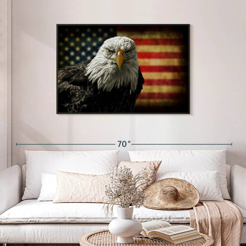 Aigle et drapeau de l'Amérique, Cadre flottant noir, 43 po x 29 po