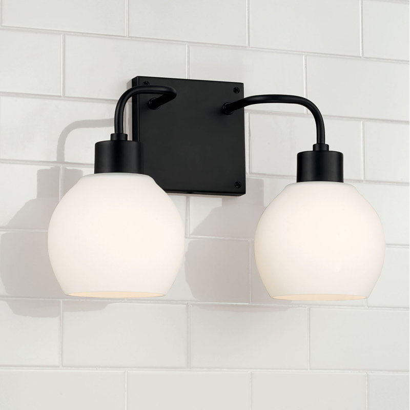 Éclairage pour salle de bain 2 lumières à intensité variable Tanner, Noir mat, Blanc