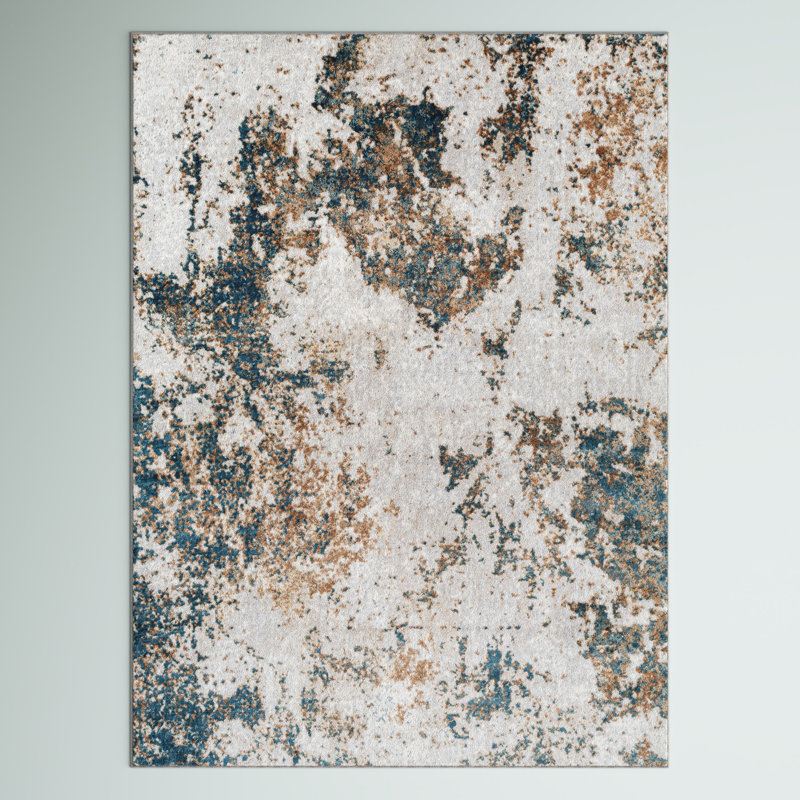 Tapis abstrait rouille / bleu sarcelle Cornwell, Rectangle 8 pi 10 po x 12 pi 4 po