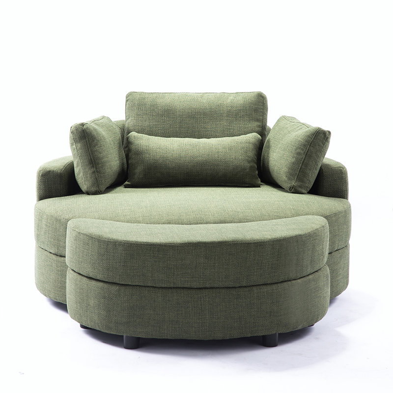 Dashton Upholstered Barrel Chair with Ottoman, Green Linen