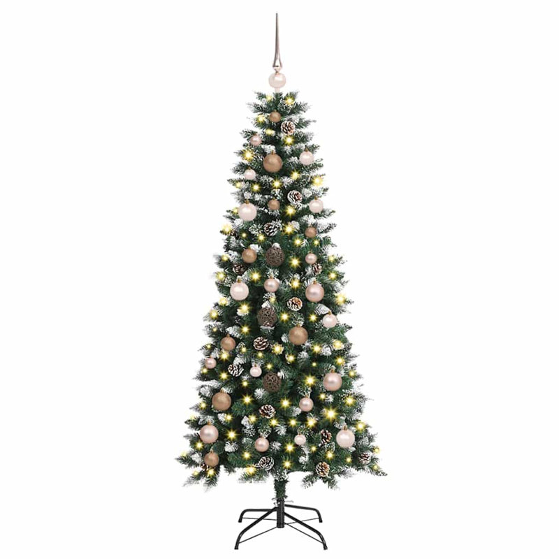 Vidaxl Artificial Christmas Tree With 150 Leds Green 66 X 66 X 150 Cm, 4.92 ft, Pink/Brown