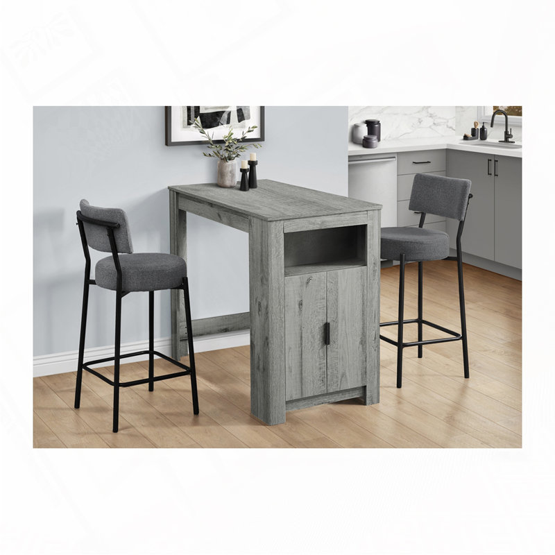 Barstool, Counter Height, Set Of 2,, Gray Seat/Black Frame