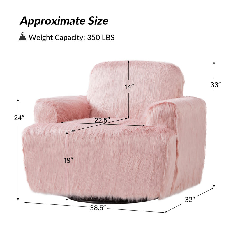 Hawkesbury 38.5"W Oversized Faux Fur Swivel Rocking Arm Chair (Set of 2), Pink Fabric
